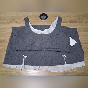 Chic Gray Mini Dress with White Trim and Bows